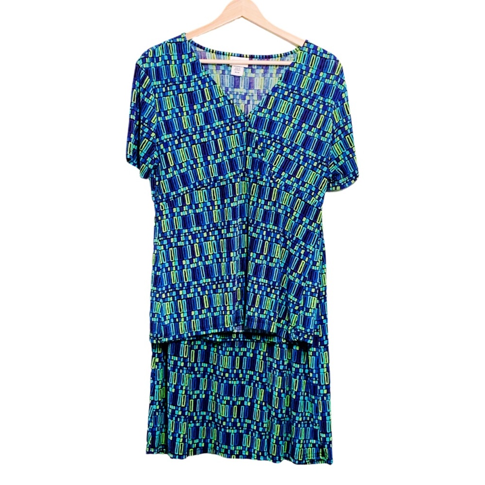 Vintage 80’s Skirt Set 2 Pcs Jaclyn Smith Blue Geometric Print Polyester Medium